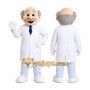 White Scientist Mascot Costume with Custom Logo