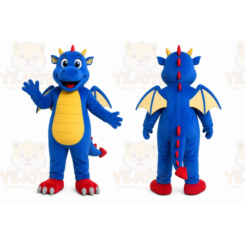 Blue Dragon Mascot Costume with Custom Logo