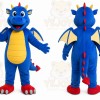 Blue Dragon Mascot Costume with Custom Logo