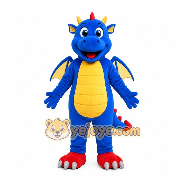 Blue Dragon Mascot Costume with Custom Logo