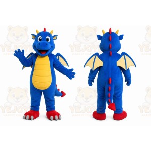 Blue Dragon Mascot Costume with Custom Logo