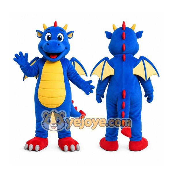Blue Dragon Mascot Costume with Custom Logo