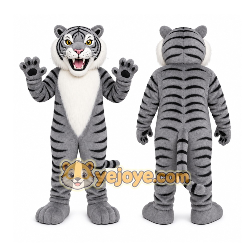 Gray Tiger Mascot Costume with Custom Logo Gray Tiger Mascot Costume with Custom Logo