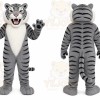 Gray Tiger Mascot Costume with Custom Logo