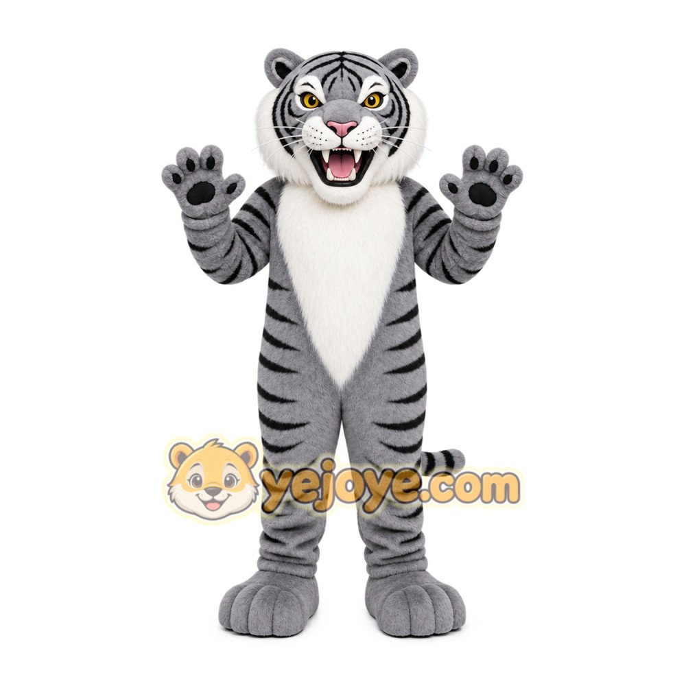 Gray Tiger Mascot Costume with Custom Logo Gray Tiger Mascot Costume with Custom Logo