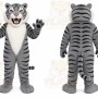 Gray Tiger Mascot Costume with Custom Logo