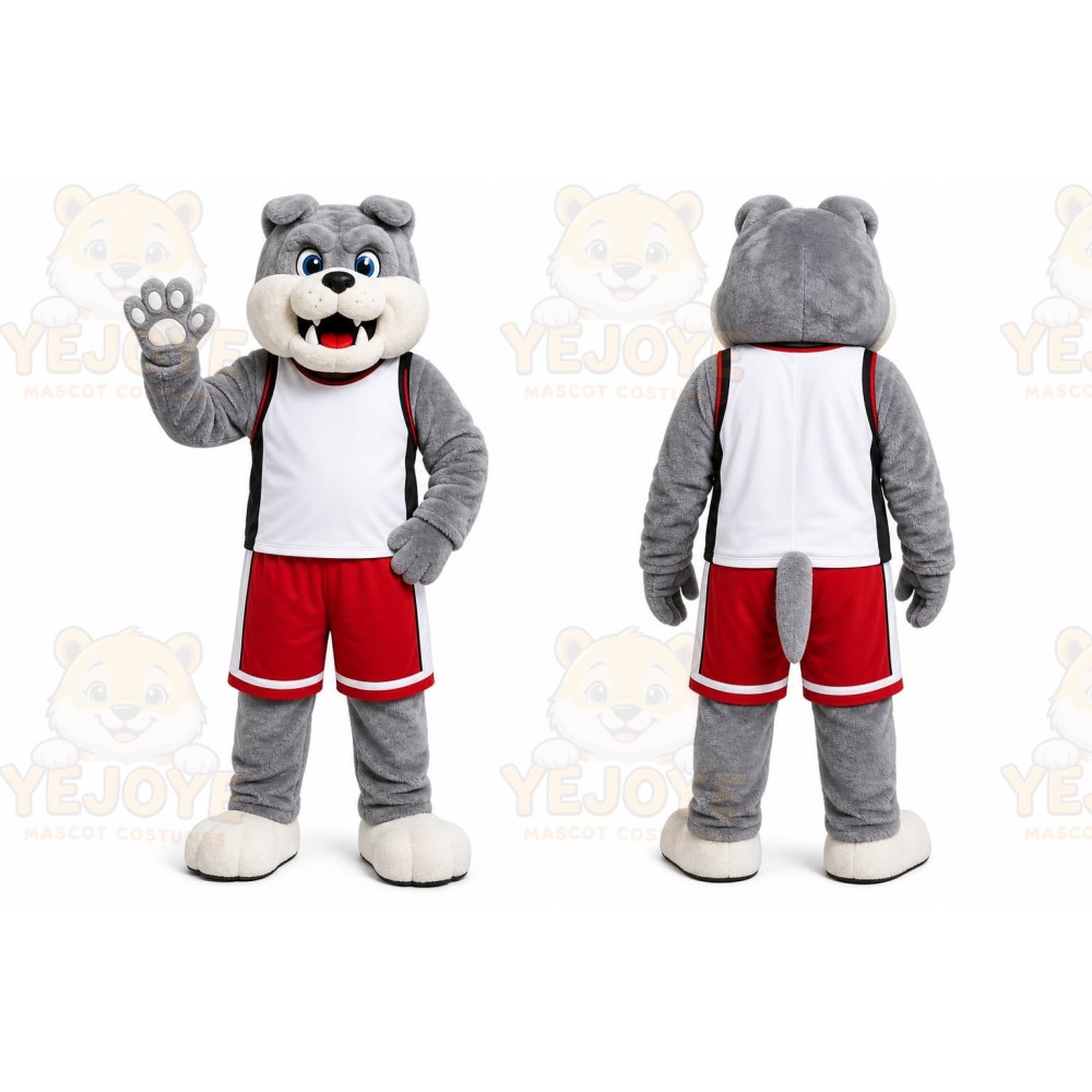 Gray Dog Mascot Costume with Custom Logo