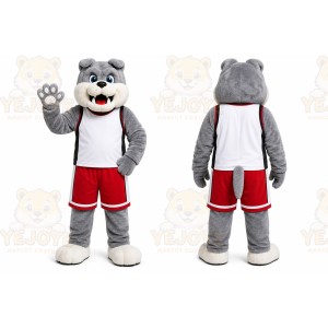 Gray Dog Mascot Costume with Custom Logo