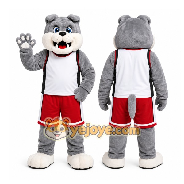 Gray Dog Mascot Costume with Custom Logo