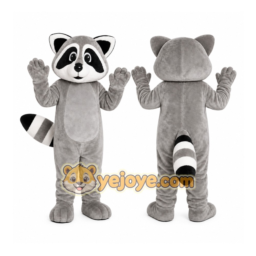 Gray Raccoon Mascot Costume with Custom Logo
