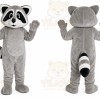 Gray Raccoon Mascot Costume with Custom Logo