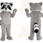 Gray Raccoon Mascot Costume with Custom Logo