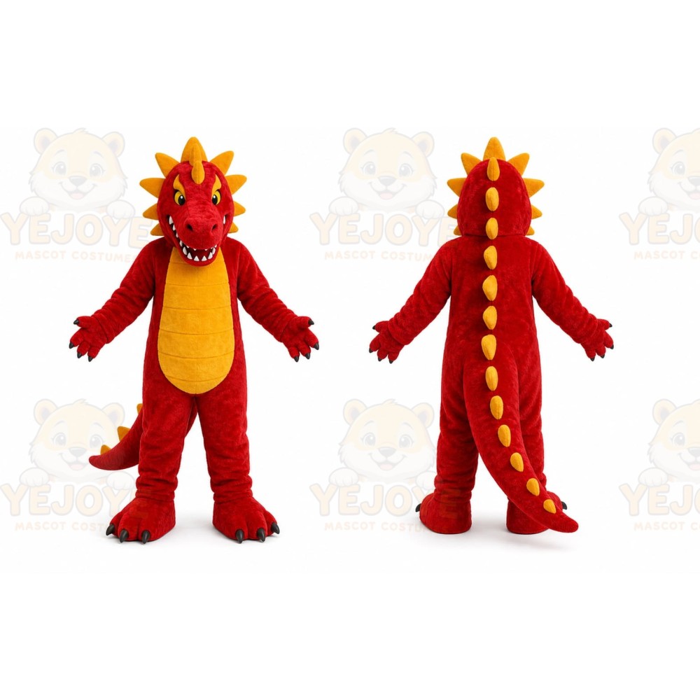 Red Dragon Mascot Costume with Custom Logo