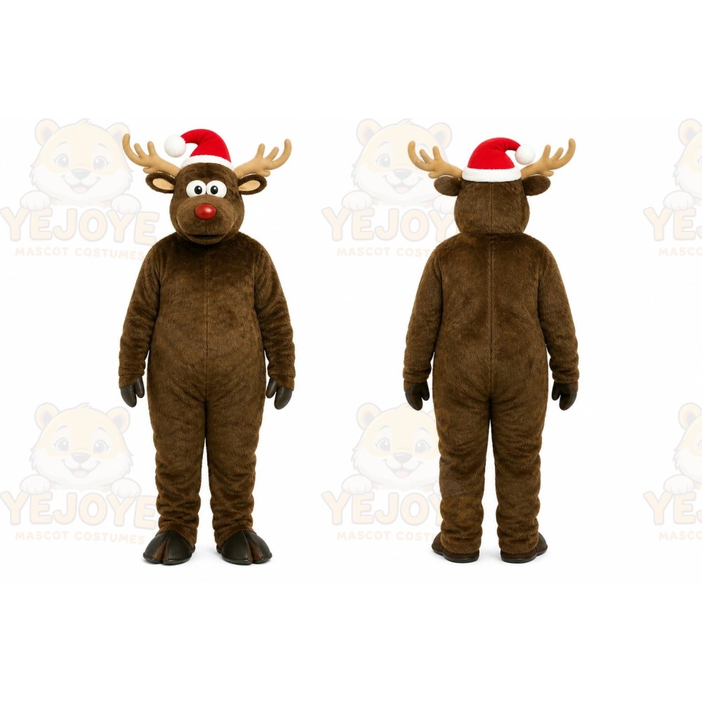 Brown Reindeer Mascot Costume with Custom Logo