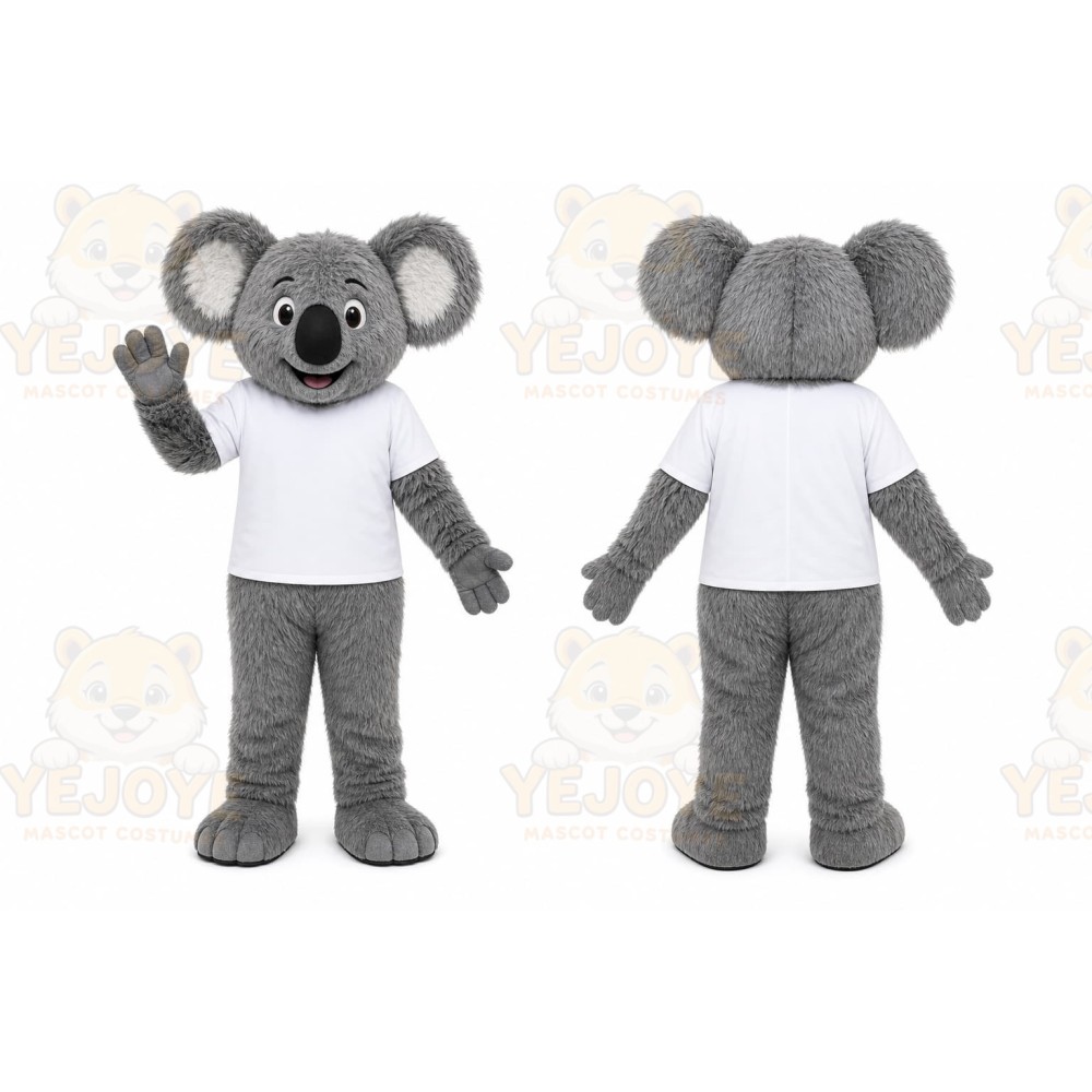 Gray Koala Mascot Costume with Custom Logo