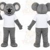 Gray Koala Mascot Costume with Custom Logo