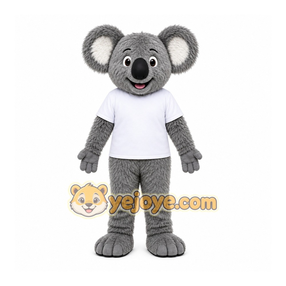 Gray Koala Mascot Costume with Custom Logo