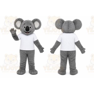 Gray Koala Mascot Costume with Custom Logo