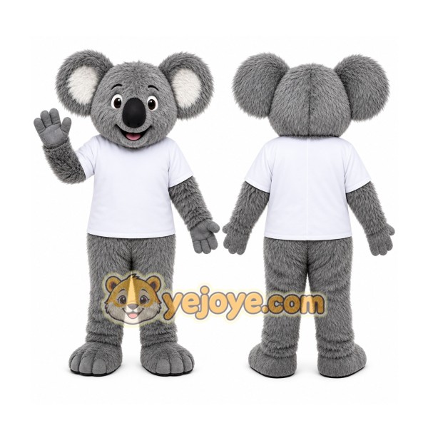Gray Koala Mascot Costume with Custom Logo