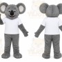 Gray Koala Mascot Costume with Custom Logo