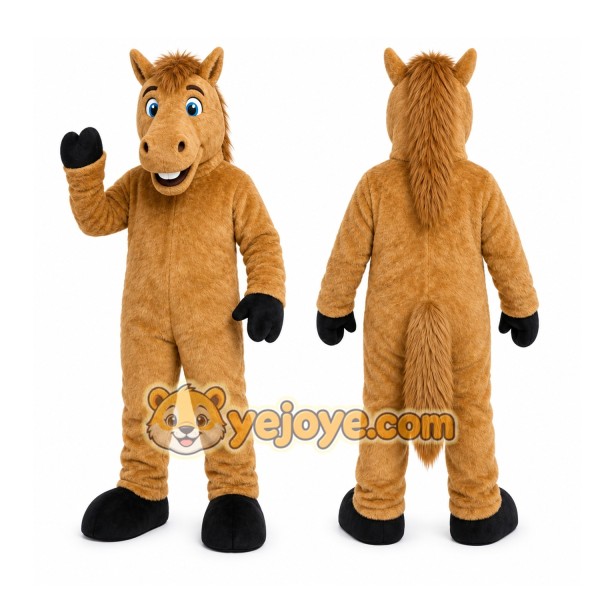 Brown Horse Mascot Costume with Custom Logo