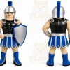 Blue Roman Warrior Mascot Costume with Custom Logo