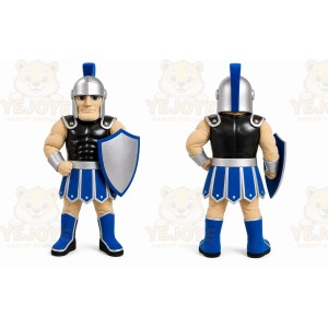Blue Roman Warrior Mascot Costume with Custom Logo