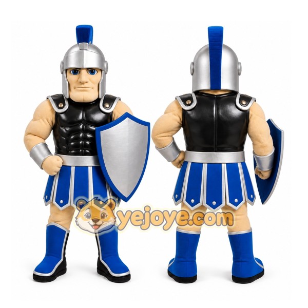 Blue Roman Warrior Mascot Costume with Custom Logo