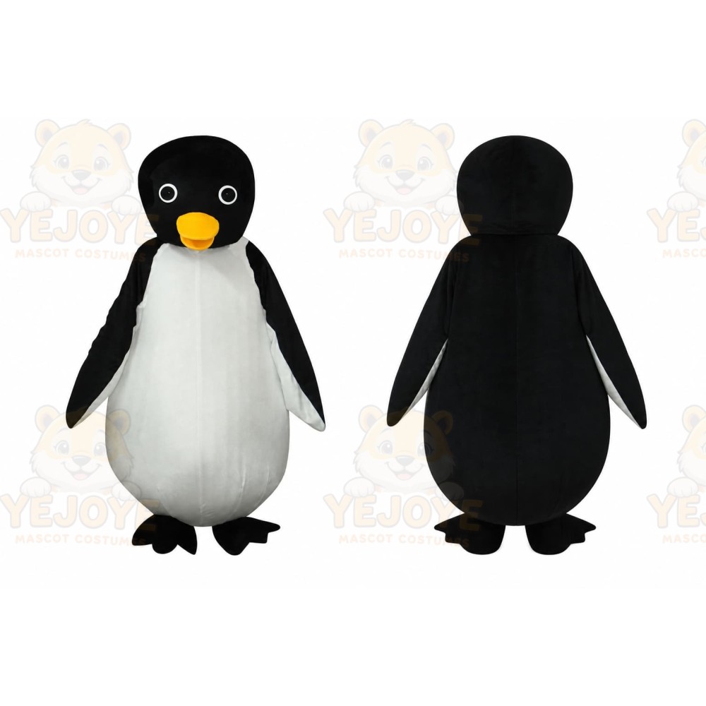 Black Penguin Mascot Costume with Custom Logo