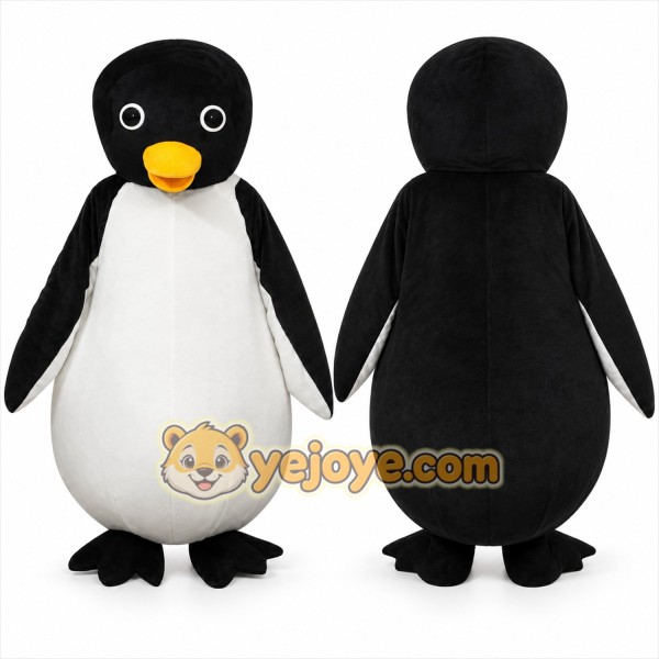 Black Penguin Mascot Costume with Custom Logo
