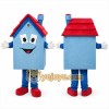 Blue House Mascot Costume with Custom Logo Blue House Mascot Costume with Custom Logo