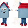 Blue House Mascot Costume with Custom Logo