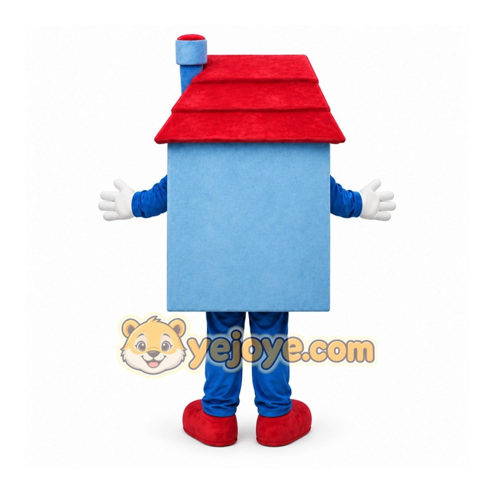 Blue House Mascot Costume with Custom Logo Blue House Mascot Costume with Custom Logo