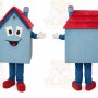 Blue House Mascot Costume with Custom Logo