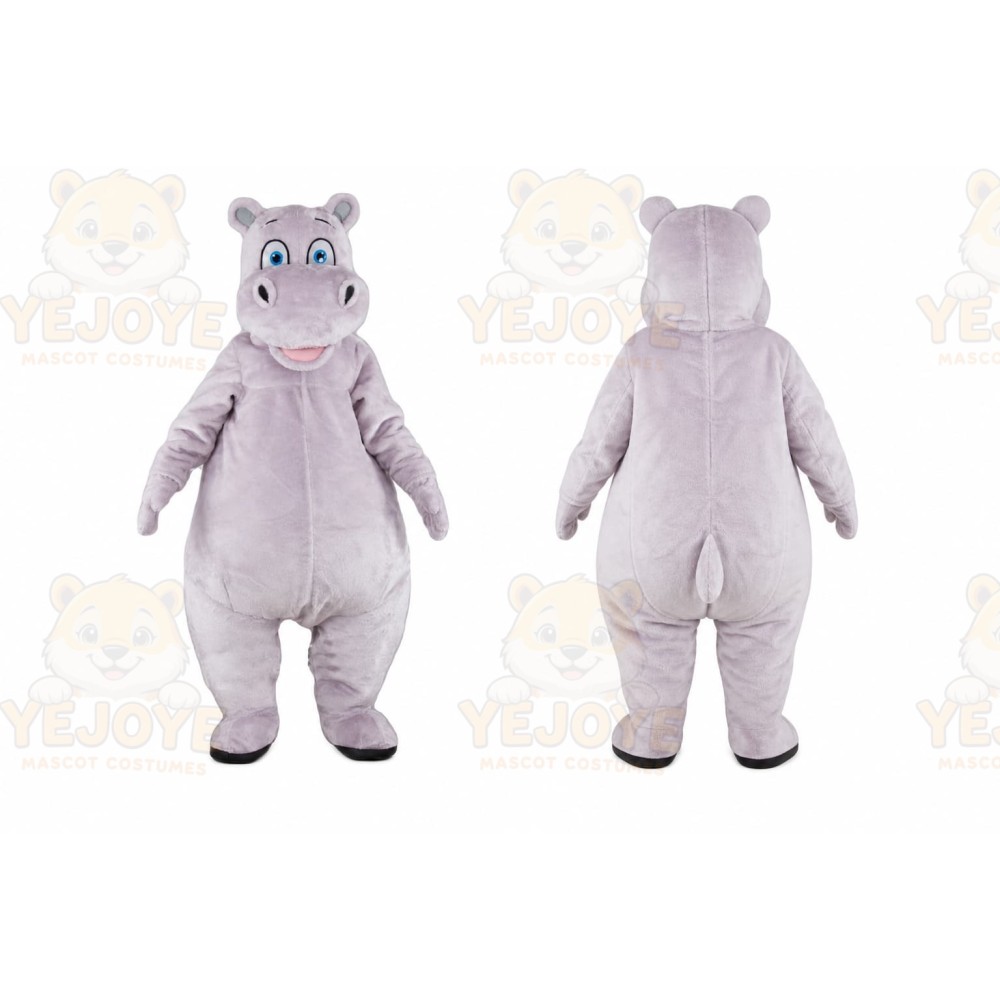Gray Hippo Mascot Costume with Custom Logo