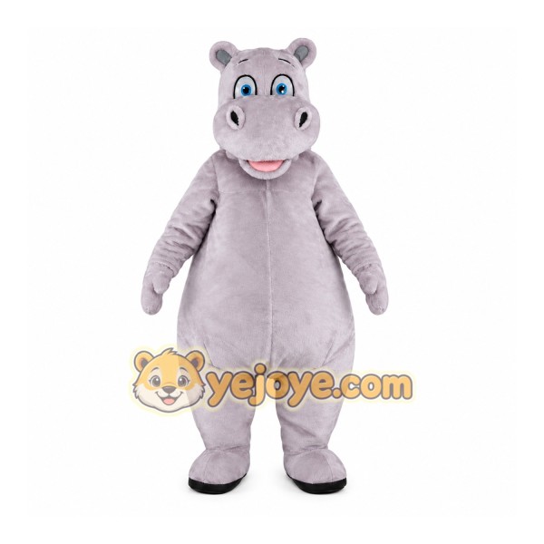 Gray Hippo Mascot Costume with Custom Logo