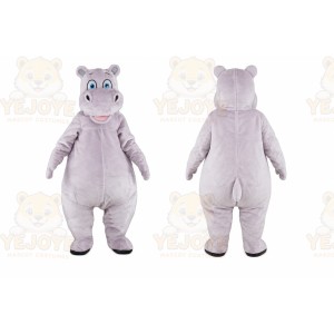 Gray Hippo Mascot Costume with Custom Logo