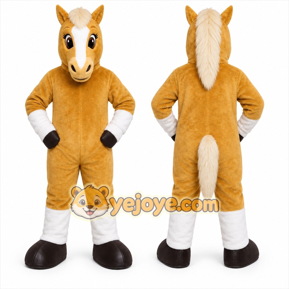Brown Horse Mascot Costume with Custom Logo