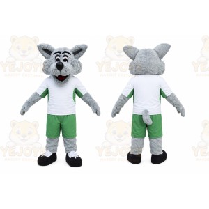 Gray Wolf Mascot Costume with Custom Logo