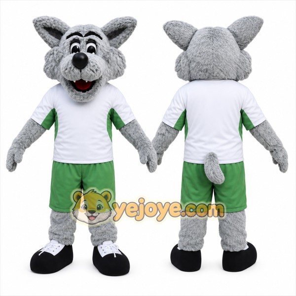 Gray Wolf Mascot Costume with Custom Logo