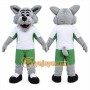 Gray Wolf Mascot Costume with Custom Logo