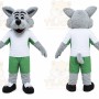 Gray Wolf Mascot Costume with Custom Logo