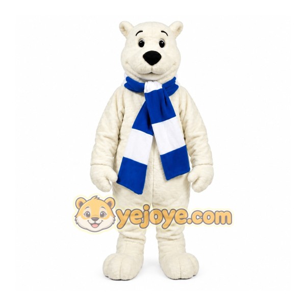 White Bear Mascot Costume with Custom Logo