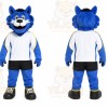 Blue Wolf Mascot Costume with Custom Logo