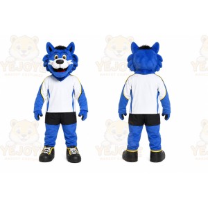 Blue Wolf Mascot Costume with Custom Logo