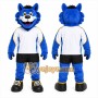 Blue Wolf Mascot Costume with Custom Logo
