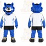 Blue Wolf Mascot Costume with Custom Logo
