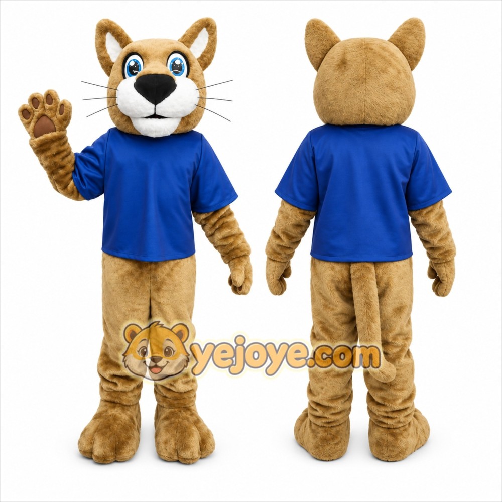 Tan Cougar Mascot Costume with Custom Logo