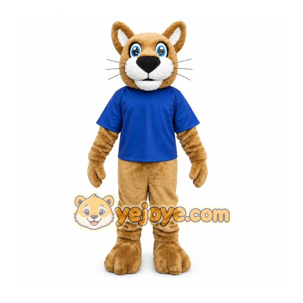 Tan Cougar Mascot Costume with Custom Logo