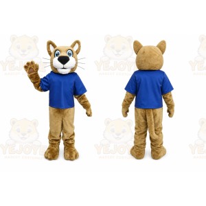 Tan Cougar Mascot Costume with Custom Logo